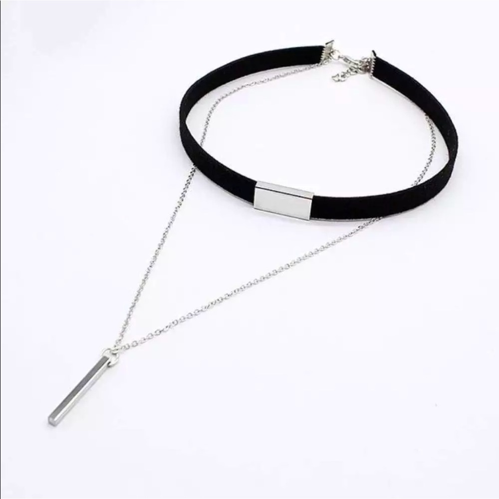French Velvet Collar Necklace Black Silver NWT - Picture 1 of 1